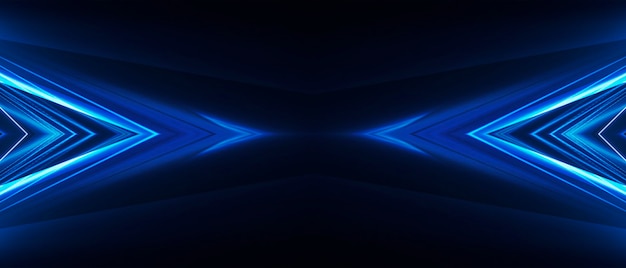 abstract dark futuristic background blue neon light rays reflect off the water