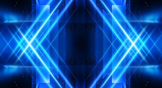 Premium Photo | Abstract dark futuristic background Blue neon light