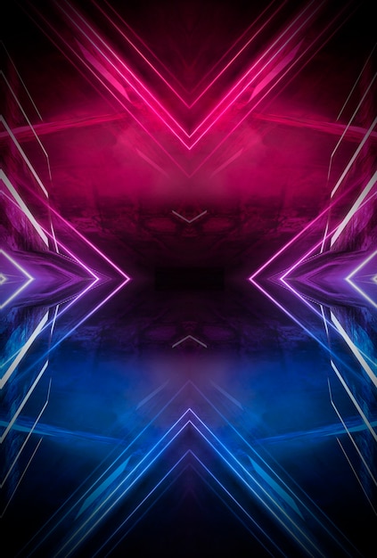 Photo abstract dark futuristic background blue neon light rays reflect off the water