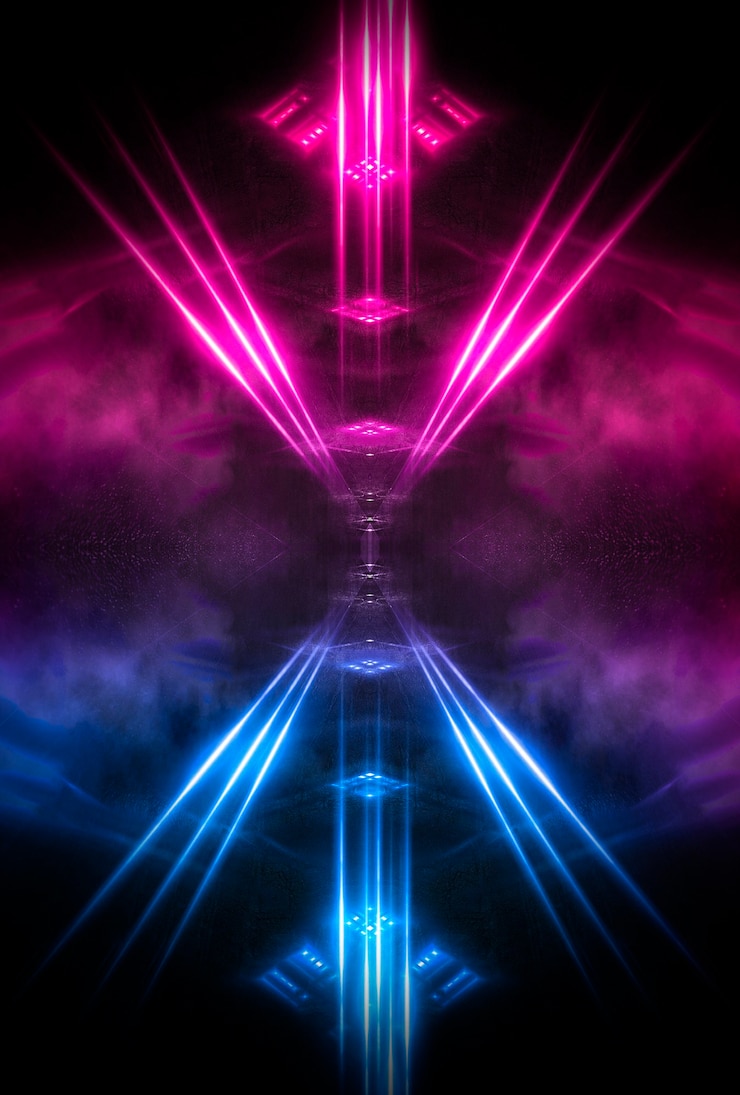 Photo abstract dark futuristic background blue neon light rays reflect off the water