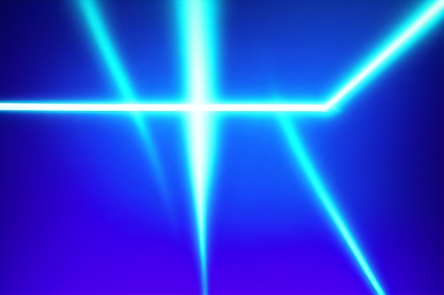 Abstract dark futuristic background blue neon light rays reflect off the water