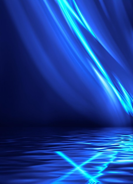 Photo abstract dark futuristic background blue neon light rays reflect off the water