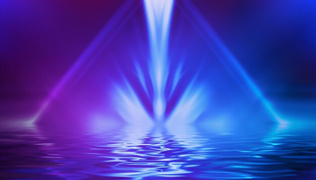Foto astratto sfondo futuristico scuro blu raggi di luce al neon riflettono l'acqua