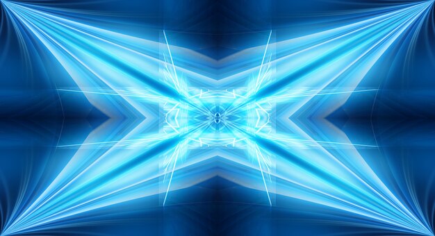 Abstract dark futuristic background Blue neon light rays reflect