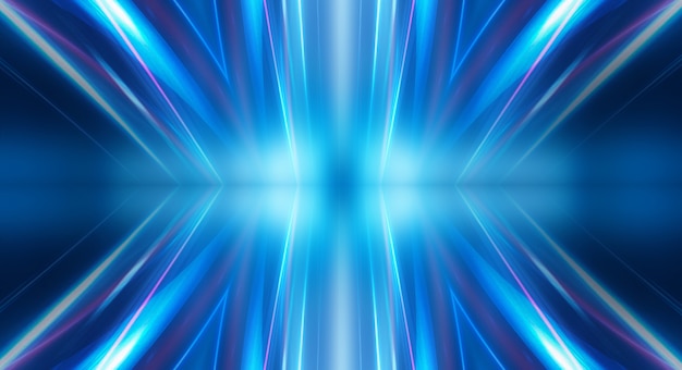 Photo abstract dark futuristic background blue neon light rays reflect