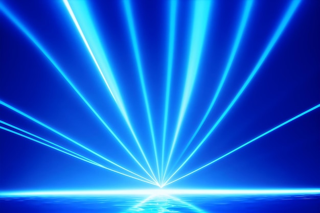 abstract dark futuristic background blue neon light rays reflect