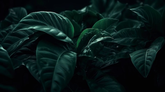 葉の抽象的な濃い緑色の表面自然な花の背景が AI を生成