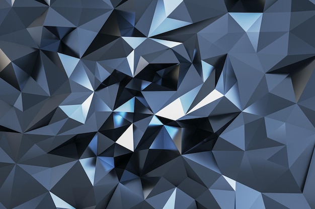 Abstract dark grey and silver triangles in form of crystal background 3D rendering