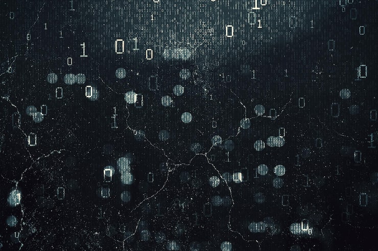 Photo abstract dark hacking background with bokeh circles and binary coding malware and phishing data theft concept 3d rendering