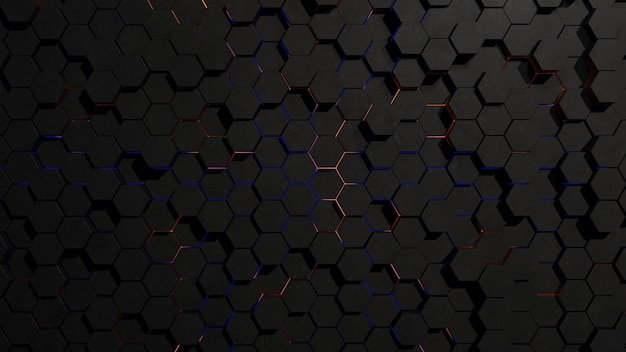 Photo abstract dark hexagon grid topology with rim light