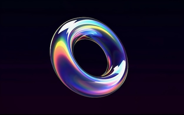 Photo abstract dark holographic iridescent neon background fluid liquid glass curved wave in motion 3d