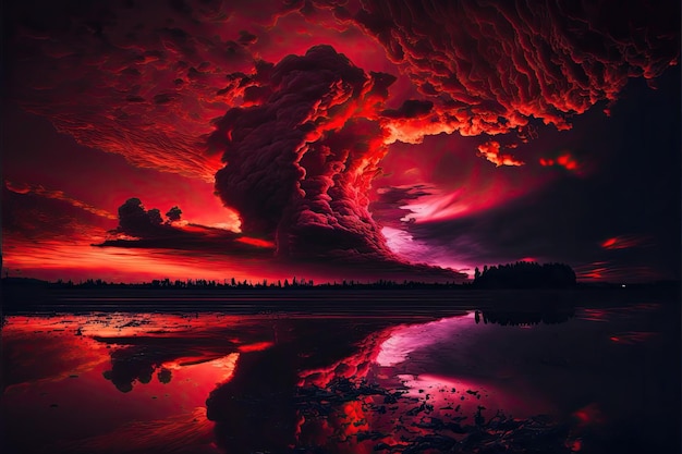 Abstract dark red background Dramatic red sky Red sunset with clouds