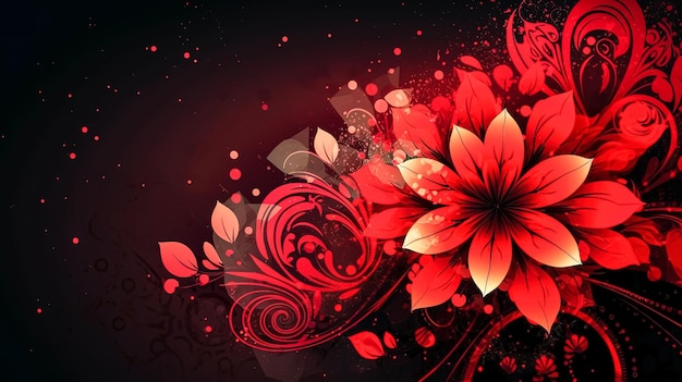 Abstract dark red background with flowers generative ai