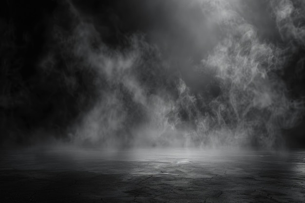 Abstract dark room with foggy white cloudiness