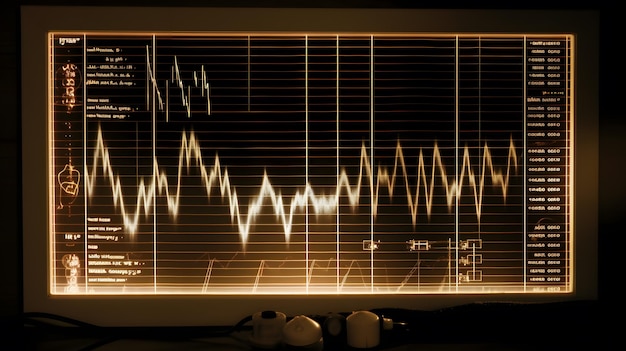 写真 池田良二スタイルの四角いグラフの背景にオーディオ波形を使用した抽象データの視覚化