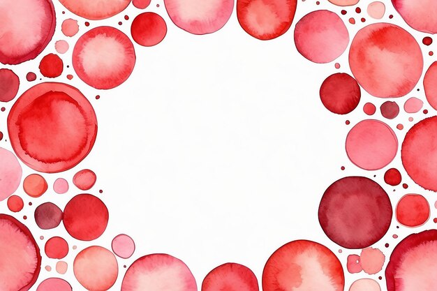 Abstract decorative round frame of red and pink round spots Watercolor hand painted isolated elements on white background