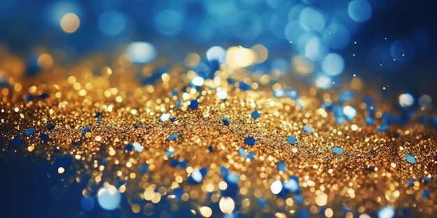 Photo abstract defocused gold and blue glitter background