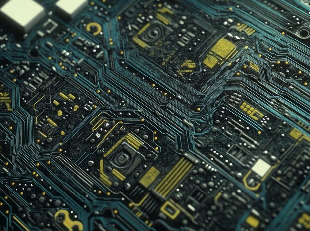 백그라운드에 바이너리 코드와 AI 알고리즘을 특징으로하는 디지털 배경에 설정된 노드 네트워크 내에서 순환하는 데이터의 추상적인 묘사는 미래의 기술과 비슷합니다.