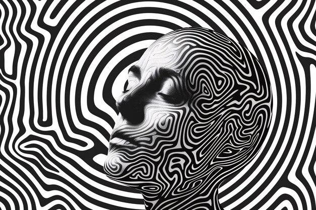 Abstract depiction of human head with circular labyrinth