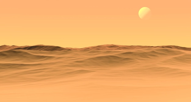 Abstract desert landscape with planet Desert landscape Desert surface abstract landscape 3D render