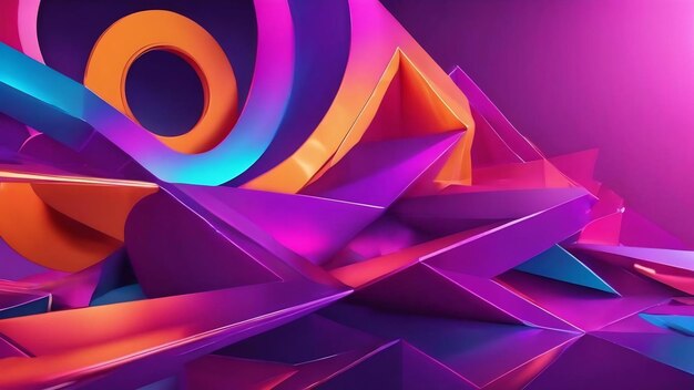 Abstract design background with neon color 3d rendering colorful geometry purple and blue design