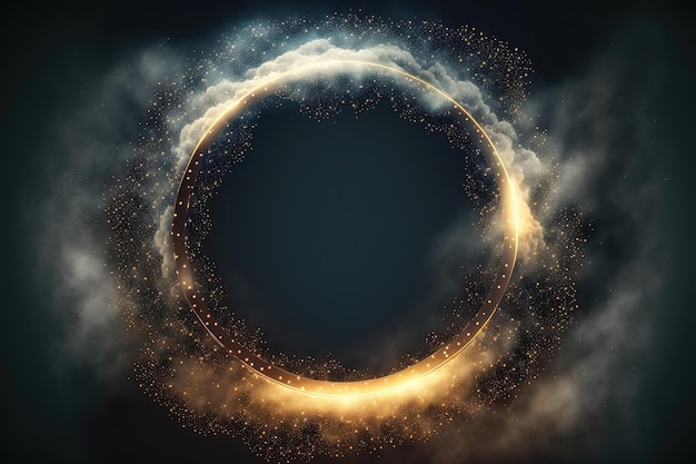 Abstract design of circle shape clouds with dying colorful particles explosion
