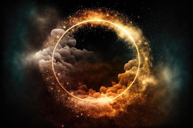死にかけているカラフルな粒子の爆発で円形状の雲の抽象的なデザイン