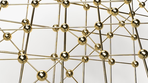 추상 디자인 연결 디자인 금 구 네트워크 구조 3d 렌더링.