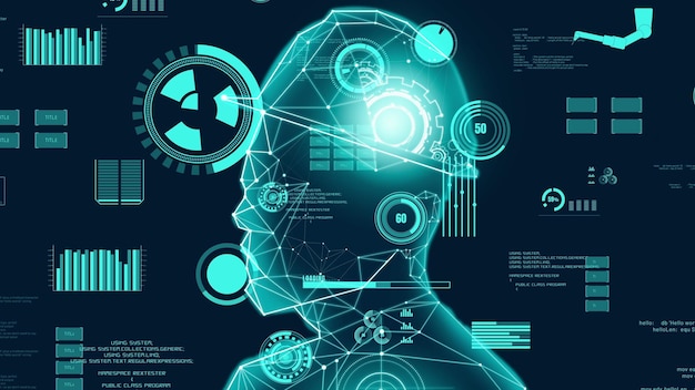 Abstract design of gears in inventive human head outline