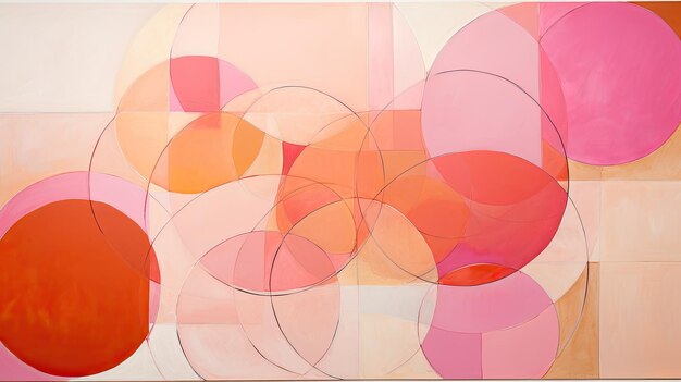 An abstract design of overlapping circles in shades of pink and orange