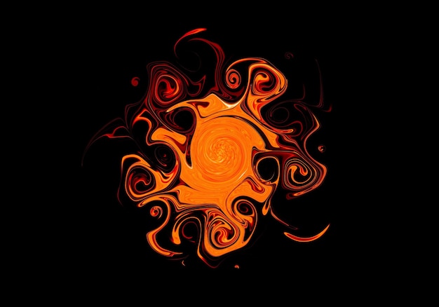 Photo abstract design of swirling burning flame on black background