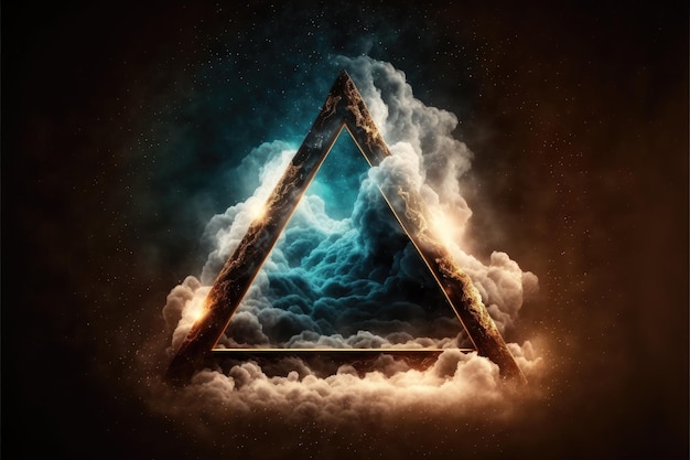 Abstract design of triangle shape cloud with dying colorful particles explosion