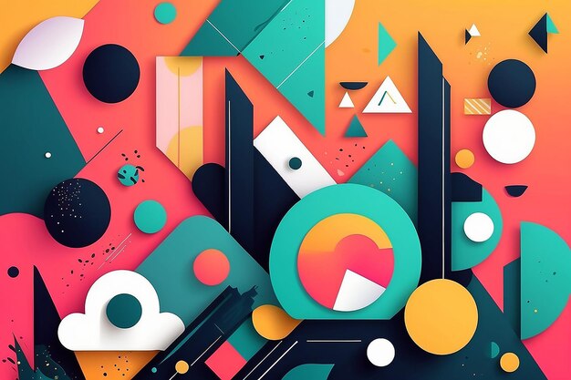 Photo abstract design with geometric shapes in memphis style colorful creative background for landing page web banner or wallpaper