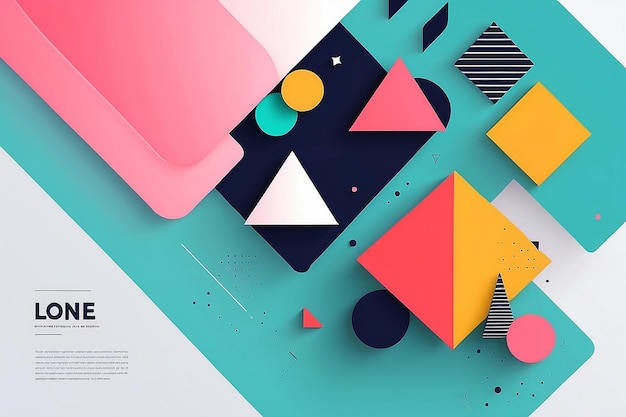 Abstract design with geometric shapes in memphis style Colorful creative background for landing page web banner or wallpaper