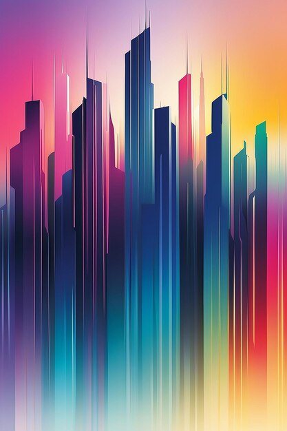 Abstract design with lots of vertical lines and beautiful color gradient looking like skyline skyscrapers