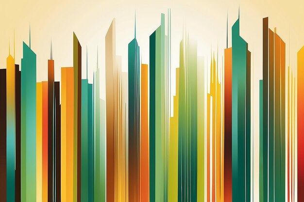 Abstract design with lots of vertical lines and beautiful color gradient looking like skyline skyscrapers