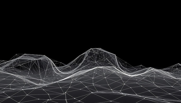 Abstract digitaal landschap met gloeiende lijnen op zwarte achtergrond