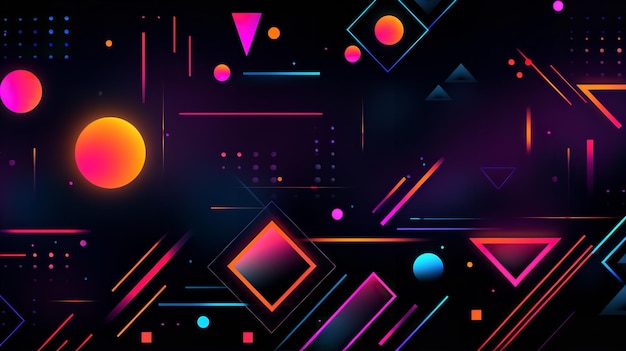 Abstract digital 3D neon shapes background. Generative Ai.