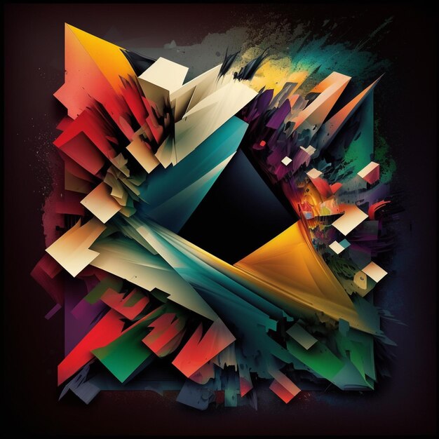 Abstract digital art of a colorful geometric design with a black background generative ai