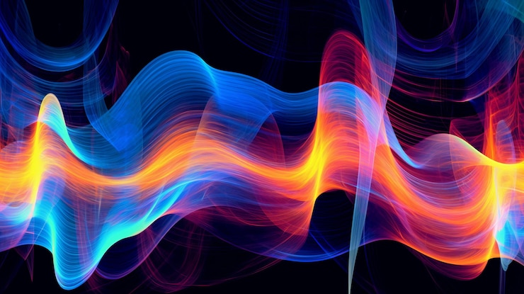 Photo abstract digital art composition featuring vibrant and colorful lines in varying shades of blue generative ai