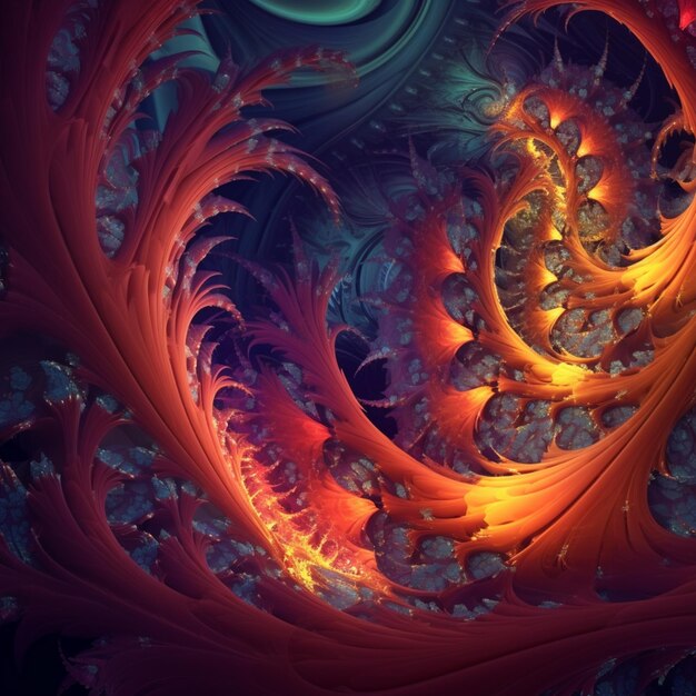 abstract digital art of a spiral design with orange and blue colors generative ai