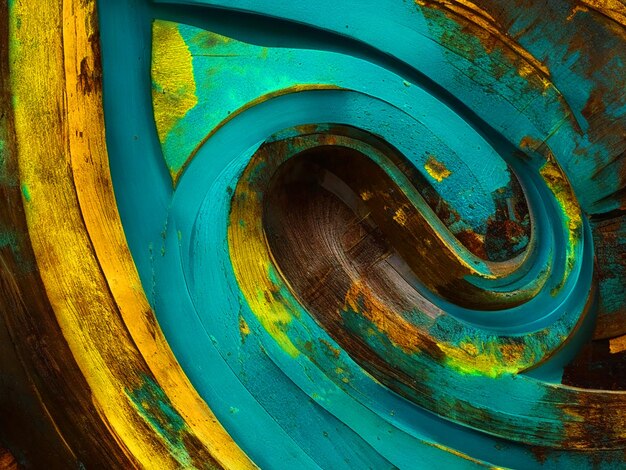 abstract digital art of a vibrant dark and light cyan and yellowcolored mildlyweathered wood with