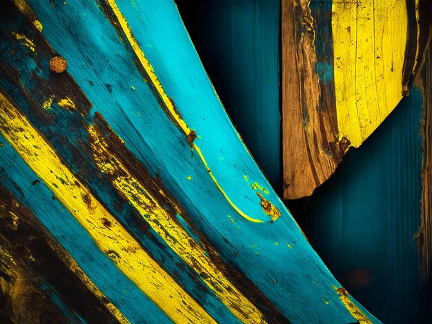 abstract digital art of a vibrant dark and light cyan and yellowcolored mildlyweathered wood with