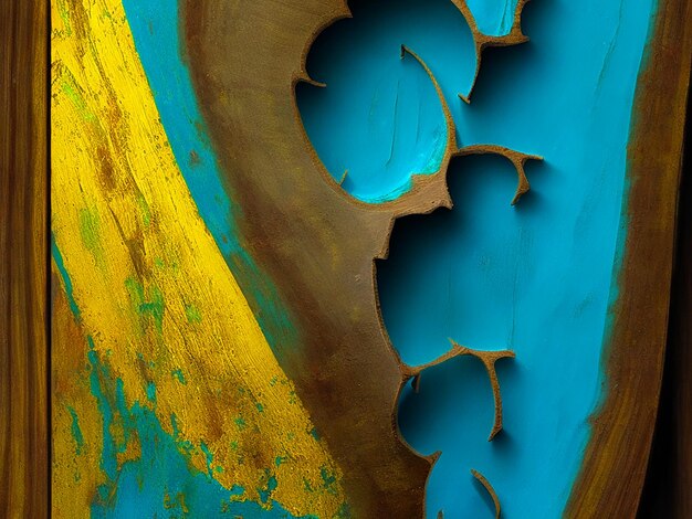 abstract digital art of a vibrant dark and light cyan and yellowcolored mildlyweathered wood with