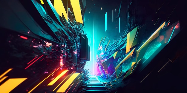 Abstract digital art with glitch effects and neon colors Generative AI