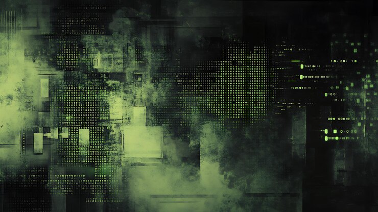 Photo abstract digital art with green and black geometric shapes and textured background