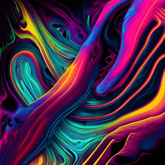 An abstract digital artwork with flowing lines and vibrant neon