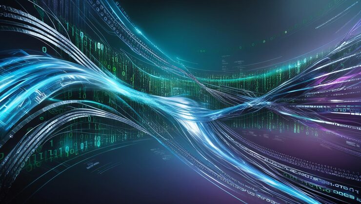 Photo 一個抽象的數碼背景,其中有二進制代碼和在二進制背景中運行的 ai 算法