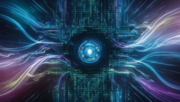 an abstract digital background with binary code and ai algorithms running in the background binary
