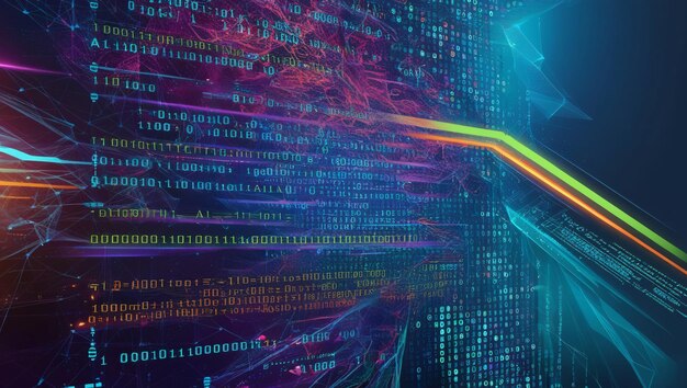 an abstract digital background with binary code and ai algorithms running in the background binary